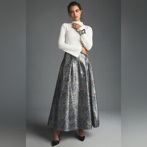 Anthropologie Jacquard Ball Skirt Grey Motif Dressy or Casual Maxi Party Skirt